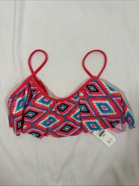 Hollister Red Multi Aztec Flounce Bikini Top